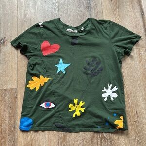 Sandro Green and Red Short Sleeve Tee with Appliqués